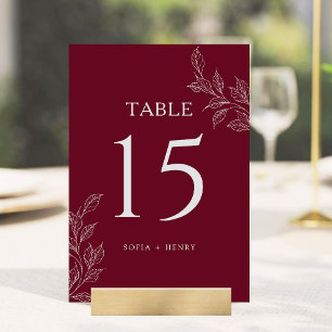 Numeração De Mesa Número de Mesa de Casamento Botânico Burgundy Chic