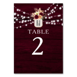 Numeração De Mesa Número de Mesa de Casamento Burgundy Rústico