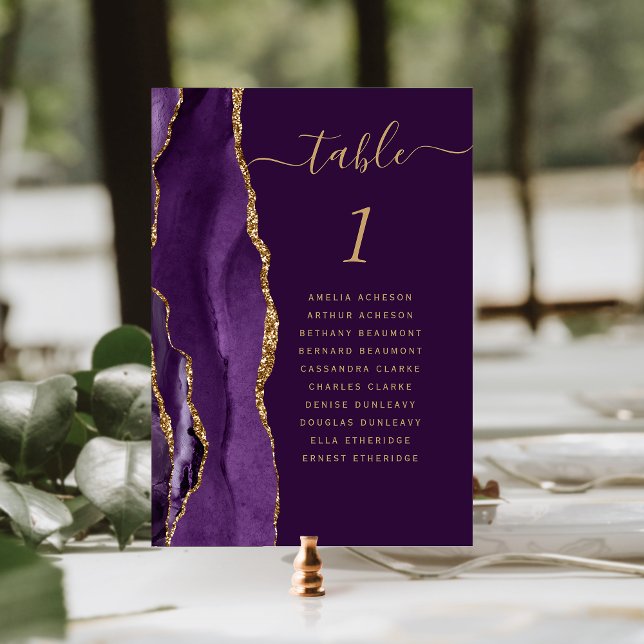 Numeração De Mesa Número de Mesa de Casamento com Ágata Dourada Roxa (Criador carregado)