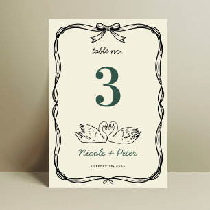 Numeração De Mesa Número de Mesa de Casamento com Cisne Desenhado à
