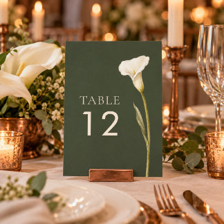 Numeração De Mesa Número de Mesa de Casamento com Copo-de-Leite Verd