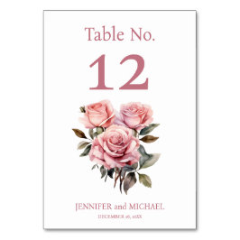 Numeração De Mesa Número de Mesa de Casamento com Rosas Cor-de-Rosa 