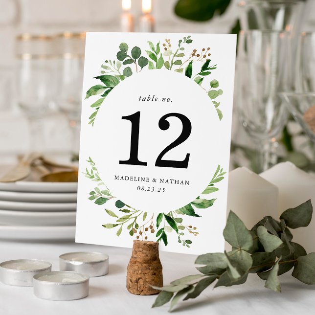 Numeração De Mesa Número de Mesa de Casamento com Vegetação em Aquar (Criador carregado)