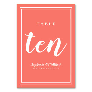 Numeração De Mesa Número de Mesa de Casamento Coral Dez Minimalista