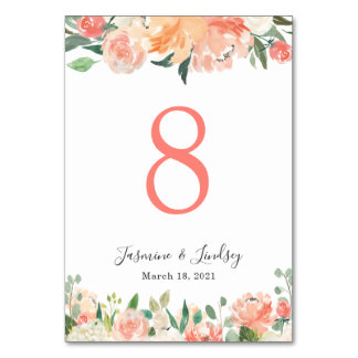Numeração De Mesa Número de Mesa de Casamento Coral Peach Peony