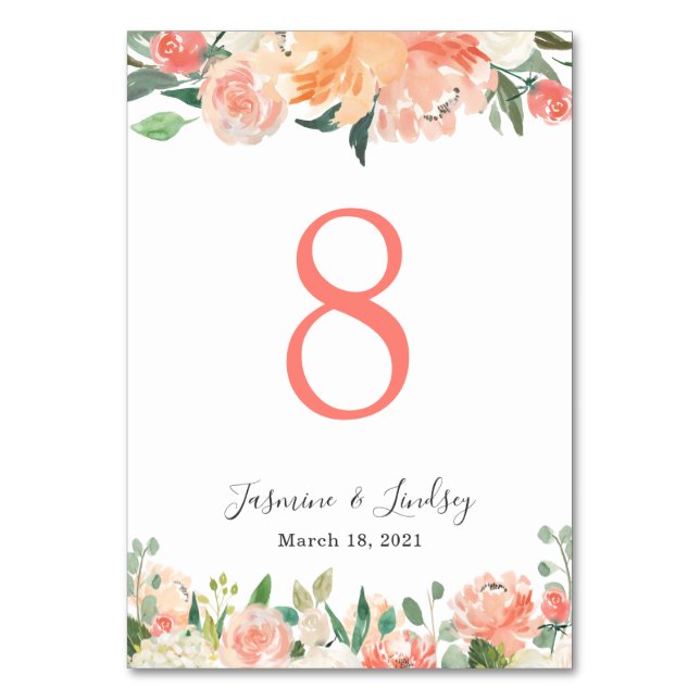 Numeração De Mesa Número de Mesa de Casamento Coral Peach Peony (Frente)