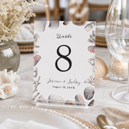 Numeração De Mesa Número de Mesa de Casamento de Coral de Concha Bra