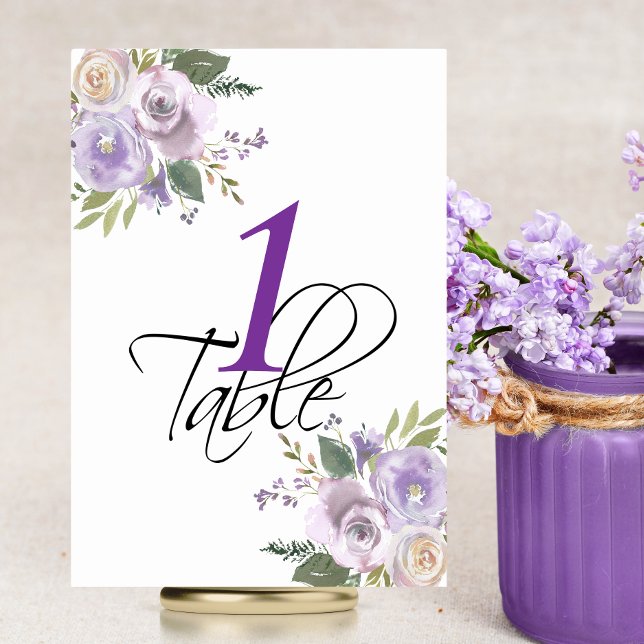 Numeração De Mesa Numero de Mesa de Casamento de Lavanda Floral de W (Watercolor Floral Lavender Wedding Table Nunmber Table Number)