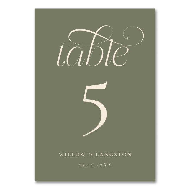 Numeração De Mesa Número de Mesa de Casamento Elegante Verde Sage (Frente)
