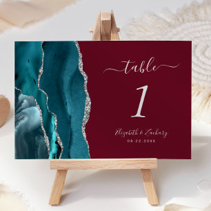 Numeração De Mesa Número de Mesa de Casamento em Ágata Verde Teal e