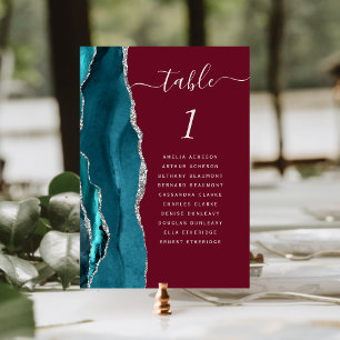 Numeração De Mesa Número de Mesa de Casamento em Ágata Verde Teal e