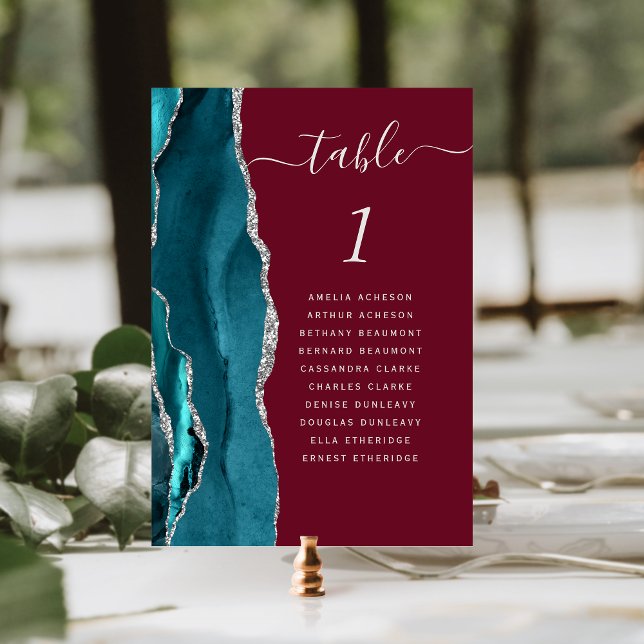 Numeração De Mesa Número de Mesa de Casamento em Ágata Verde Teal e  (Criador carregado)