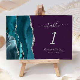 Numeração De Mesa Número de Mesa de Casamento em Azul Teal Prata Ága