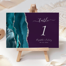 Numeração De Mesa Número de Mesa de Casamento em Azul Teal Prata Ága