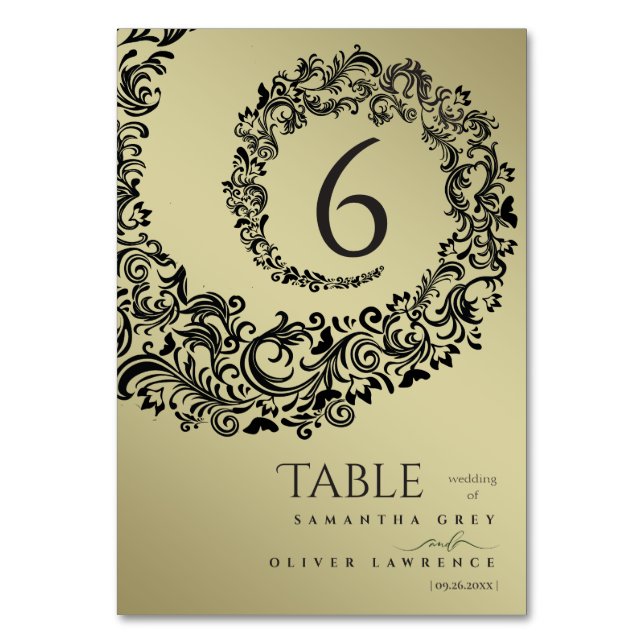 Numeração De Mesa Número de Mesa de Casamento em Damasco Verde e Dou (Frente)