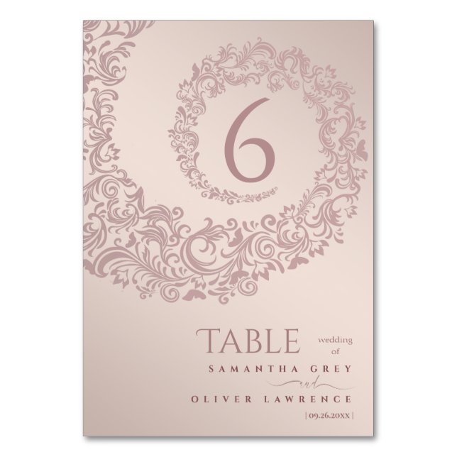 Numeração De Mesa Número de Mesa de Casamento em Damask Bege Elegant (Frente)