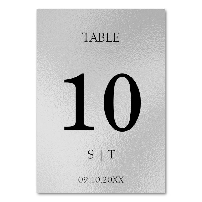 Numeração De Mesa Número de mesa de casamento em prata elegante (Frente)