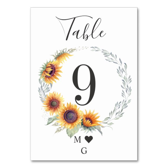 Numeração De Mesa Número de Mesa de Casamento Flor de Girassol (Frente)