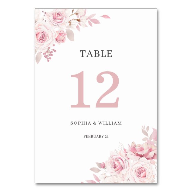 Numeração De Mesa Número de Mesa de Casamento Floral Aquarela Rosa B (Frente)