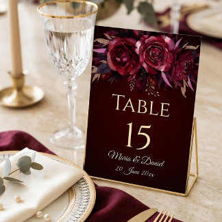 Numeração De Mesa Número de Mesa de Casamento Floral Borgonha