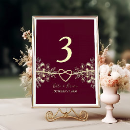 Numeração De Mesa Número de Mesa de Casamento Floral Burgundy Elegan