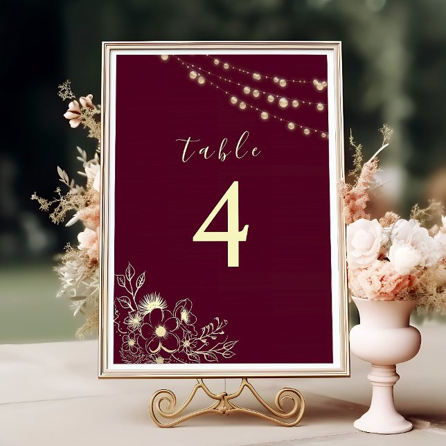 Numeração De Mesa Número de Mesa de Casamento Floral Dourado Borgonh (Criador carregado)