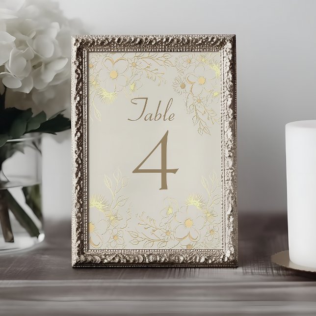 Numeração De Mesa Número de Mesa de Casamento Floral Dourado Marfim (Criador carregado)