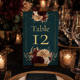 Numeração De Mesa Número de Mesa de Casamento Floral Gótico em Teal 