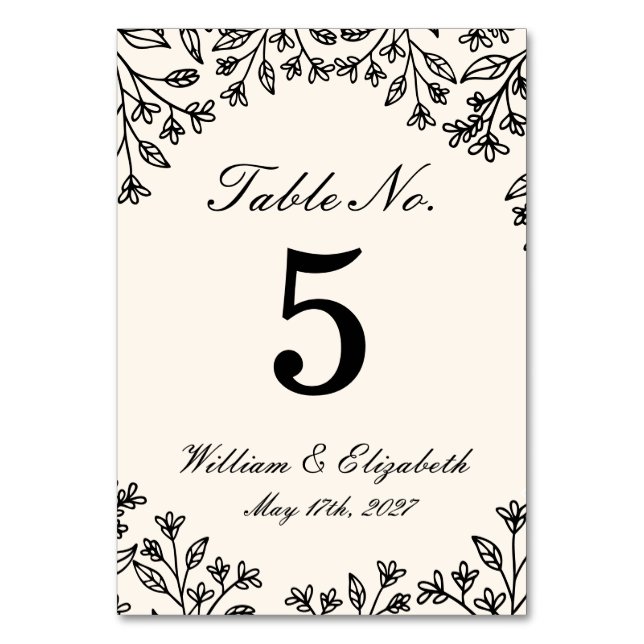 Numeração De Mesa Número de Mesa de Casamento Floral Marfim Minimali (Frente)