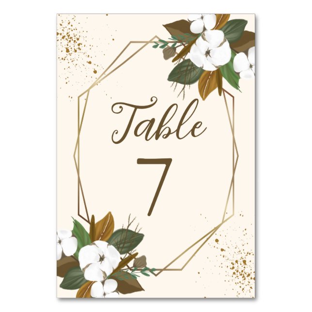 Numeração De Mesa Número de Mesa de Casamento Floral Marrom e Creme  (Frente)