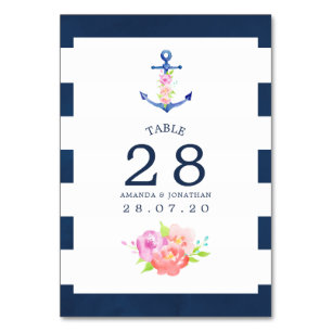 Numeração De Mesa Número de Mesa de Casamento Floral Náutico em Aqua