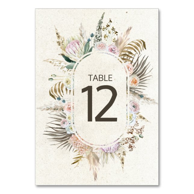 Numeração De Mesa Número de Mesa de Casamento Floral Neutro Boho Pas (Frente)