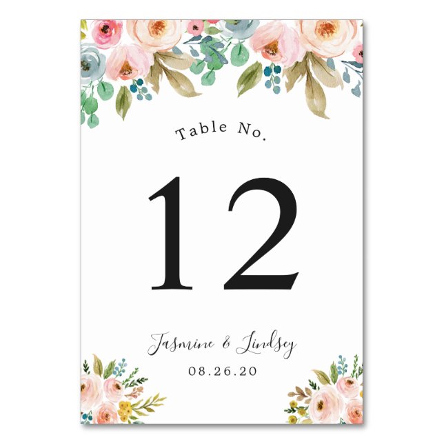 Numeração De Mesa Número de Mesa de Casamento Floral Pastel (Frente)