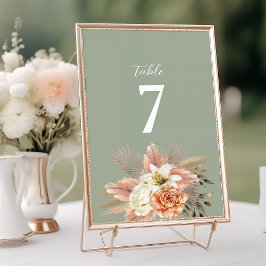 Numeração De Mesa Número de Mesa de Casamento Floral Pêssego Verde S
