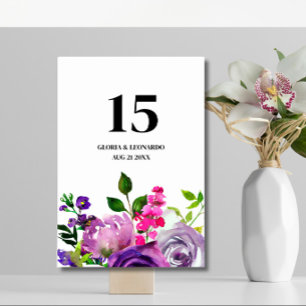 Numeração De Mesa Número de Mesa de Casamento Floral Roxo Romântico