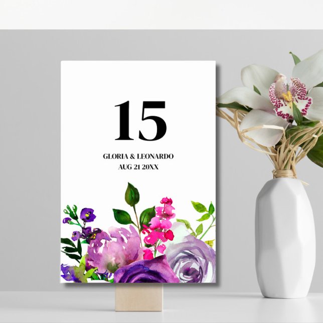 Numeração De Mesa Número de Mesa de Casamento Floral Roxo Romântico (Criador carregado)