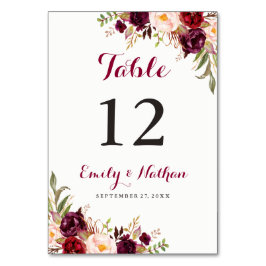 Numeração De Mesa Número de Mesa de Casamento Floral Vermelho Borgon