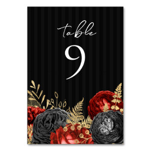 Numeração De Mesa Número de Mesa de Casamento Floral Vermelho e Pret