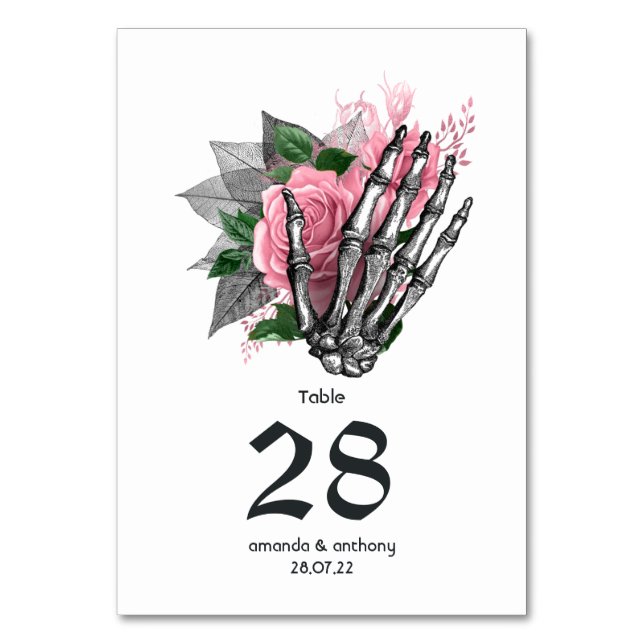 Numeração De Mesa Número de mesa de casamento gótico esqueleto flora (Frente)