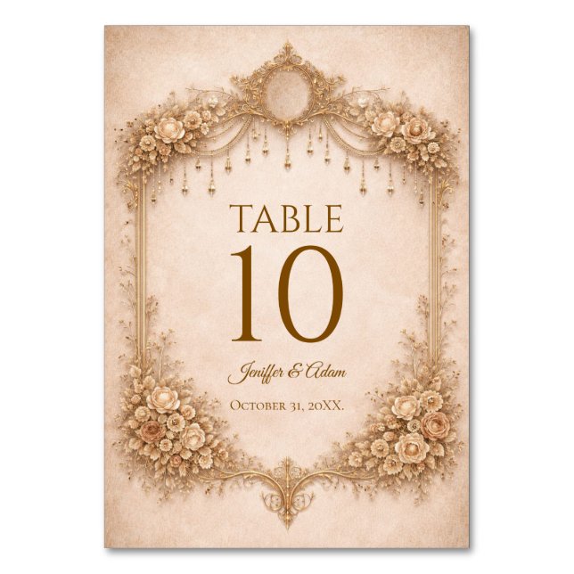 Numeração De Mesa Número de mesa de casamento gótico marfim elegante (Frente)