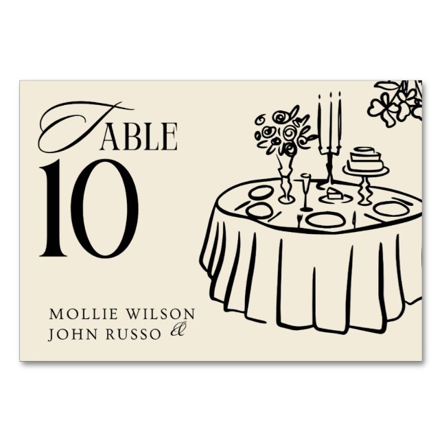 Numeração De Mesa Número de Mesa de Casamento Ilustrado – Jantar Ele (Frente)