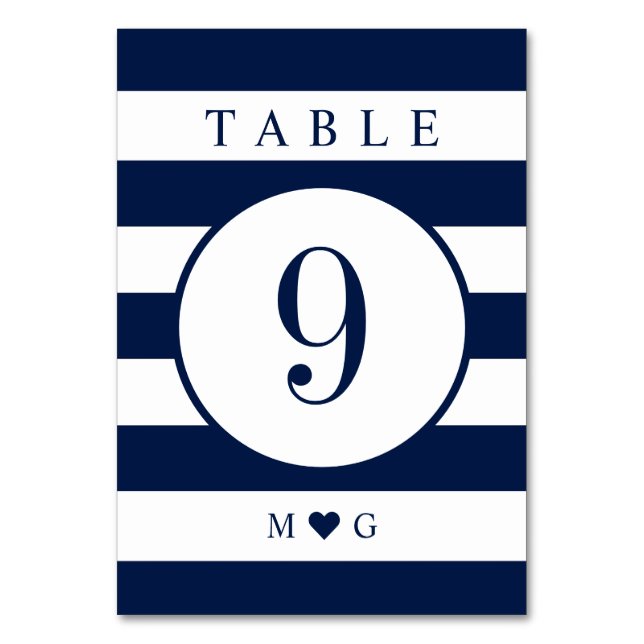 Numeração De Mesa Número de Mesa de Casamento Monogramado com Listra (Frente)