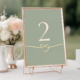 Numeração De Mesa Número de Mesa de Casamento Verde Sage com Coração