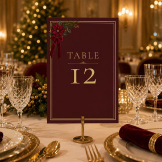 Numeração De Mesa Número de Mesa de Férias em Borgonha Poinsettia