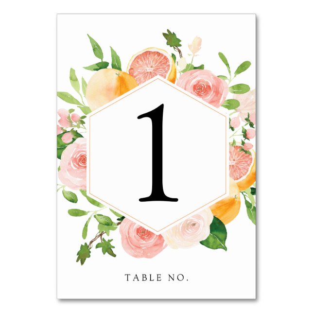 Numeração De Mesa Número de Mesa de Fruta Cítrica Rosa (Frente)