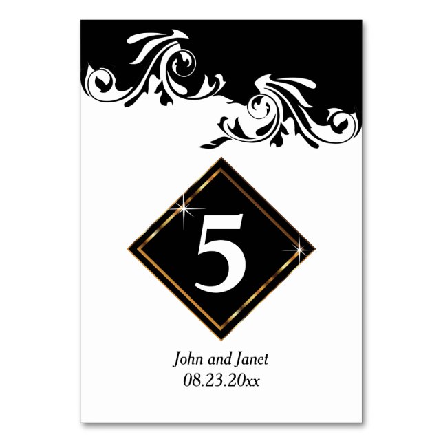Numeração De Mesa Número de Mesa Elegante em Dourado, Preto e Branco (Frente)