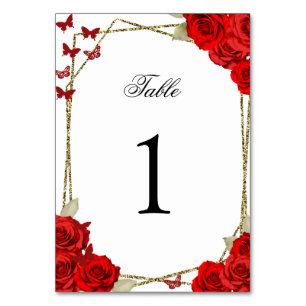 Numeração De Mesa Número de Mesa Elegante Quinceanera Rosas Vermelha
