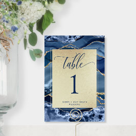 Numeração De Mesa Número de Mesa em Cristal de Ágata Azul e Dourado