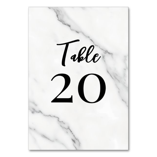 Numeração De Mesa Número de Mesa em Letra Preta de Mármore Elegante (Frente)