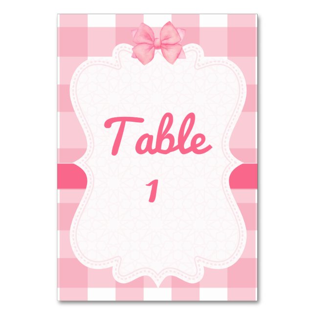 Numeração De Mesa Número de mesa em xadrez rosa com laço  (Frente)